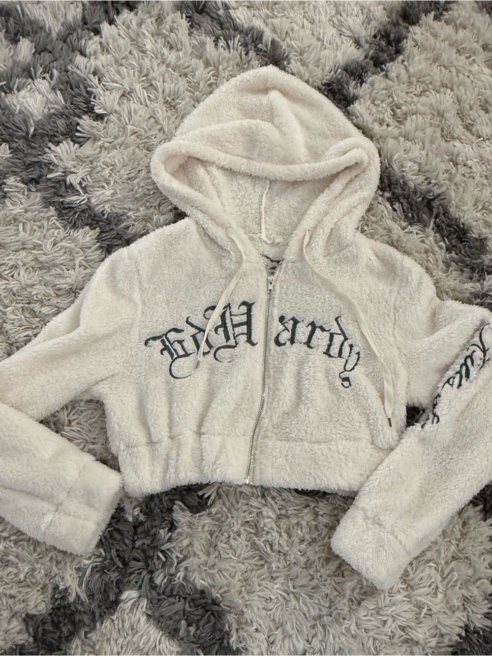 Ed Hardy Fuzzy Zip Hoodie with Script Logo